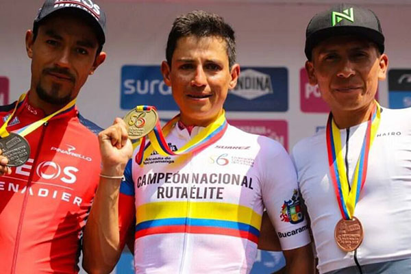 Daniel Felipe Martínez, Esteban Chaves y Nairo Quintana, el podio en el Campeonato Nacional de Ruta / Foto: Fedeciclismo Daniel Felipe Martínez, Esteban Chaves y Nairo Quintana, el podio en el Campeonato Nacional de Ruta / Foto: Fedeciclismo